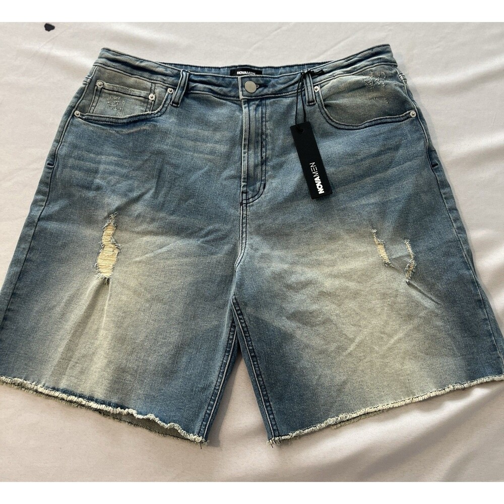 Nova Men Size 38 Lounge Relaxed Denim Blue Jean Shorts Medium Blue Wash